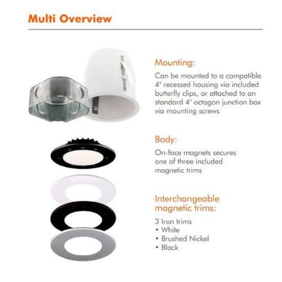 Picture of 4'' 8W 3000K 500Lm White LED Multiple Application Recessed Downlight