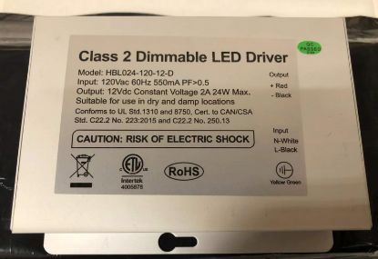 Picture of Driver for Puck Light, 24W, 12 Vdc, Constant Voltage, Max 2A, Triac Dimming, 120 V