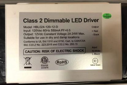 Picture of Driver for Puck Light, 24W, 12 Vdc, Constant Voltage, Max 2A, Triac Dimming, 120 V