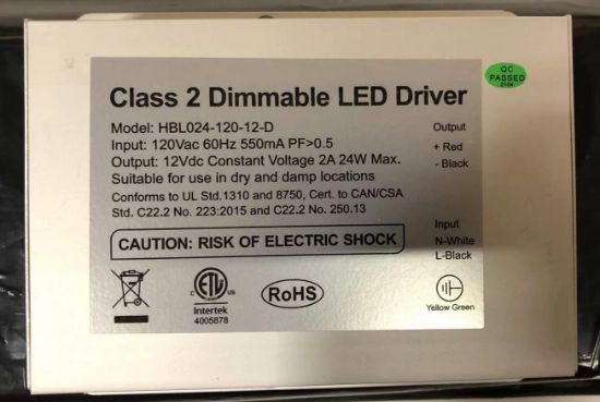 Picture of Driver for Puck Light, 24W, 12 Vdc, Constant Voltage, Max 2A, Triac Dimming, 120 V