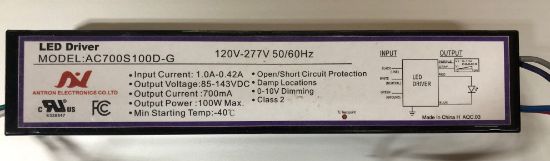 Picture of LED Driver, 100W, 85-143 V DC, External Grounded, Max. 0.7A, Dimming 0-10V,Damp Location, 120M