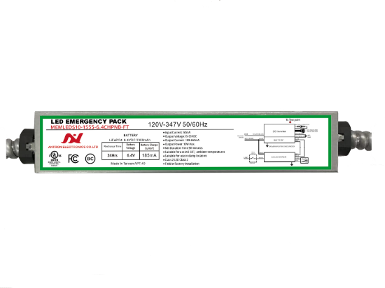 Picture of LED Emergency Pack, 10 watts, 15-55V DC, Min. 90 mins, Battery 6.4V, 120-347V, with Flexible Conduit