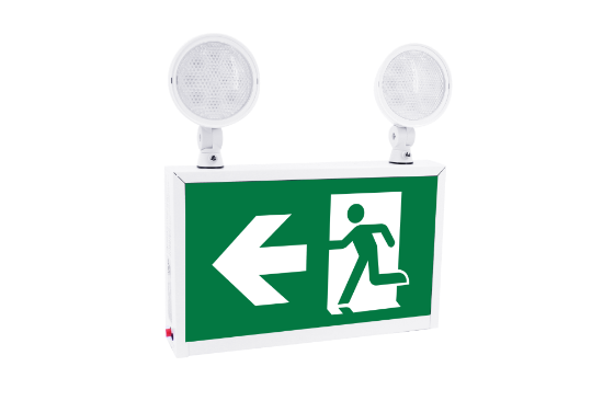 Picture of LED Running Man Exit Sign, Metal Case, with Battery backup Combo and Emergency Lighting, 1 watts each head, 120/347V