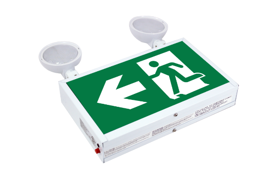 Picture of LED Running Man Exit Sign, Metal Case, with Battery backup Combo and Emergency Lighting, 1 watts each head, 120/347V