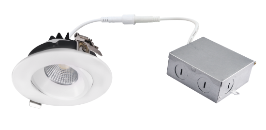 Picture of 4'' Recessed Gimbal Downlight, 12 watts, 984lms, Pre-select 5 CCT, Triac Dimming, 120V, White, Round, Wet Location