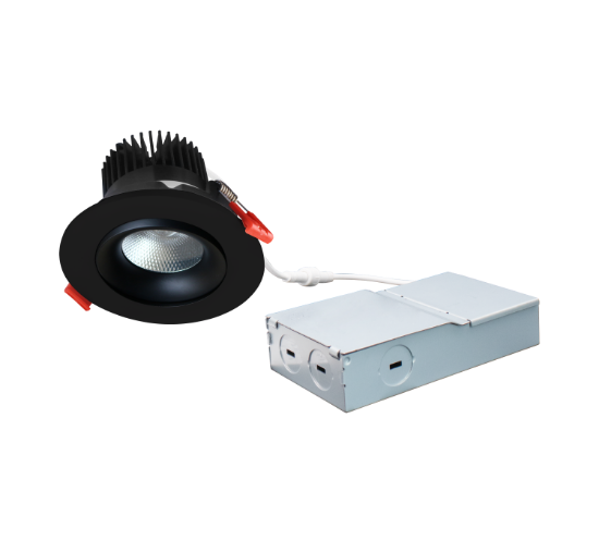 Picture of 3.5'' Recessed Gimbal Downlight, 12 watts, 800 lms, CRI 90+, Pre-select 5 CCT, Triac Dimming, 120V, Black, Round, Wet Location