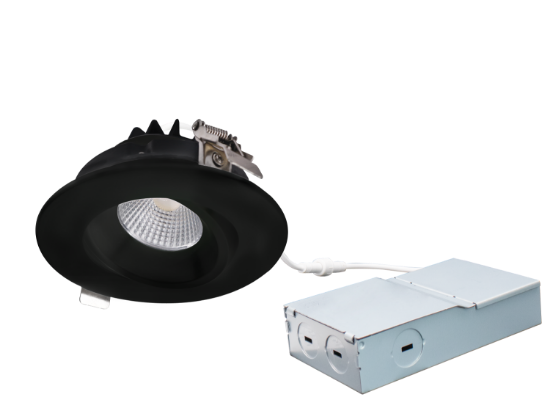 Picture of 4'' Recessed Gimbal Downlight, 12 watts, 984 lms, CRI 90+, Pre-select 5 CCT, Triac Dimming, 120V, Black, Round, Wet Location