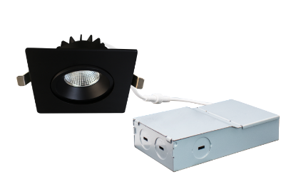 Picture of 4'' Recessed Gimbal Downlight, 12 watts, 984 lms, CRI 90+, Pre-select 5 CCT, Triac Dimming, 120V, Black, Square, Wet Location