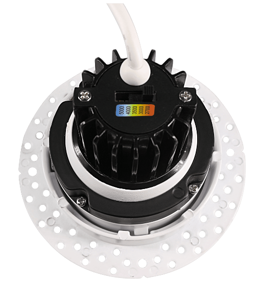 Picture of 2'' Trimless Recessed Downlight LED Gimbal, 8 watts, Triac Dimming, 660 lms, 5 CCT Switchable, 120V, Wet Location, Round, White