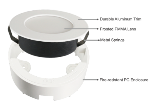Picture of LED Puck Light, 3 watt, Pre-select 3CCT, Traic Dimmable, 200-240 lms, CRI 80, 12V DC, White with mounting ring