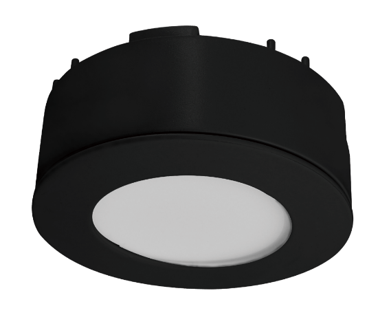 Picture of LED Puck Light, 3 watt, Pre-select 3CCT, Traic Dimmable, 200-240 lms, CRI 80, 12V DC, Black with mounting ring